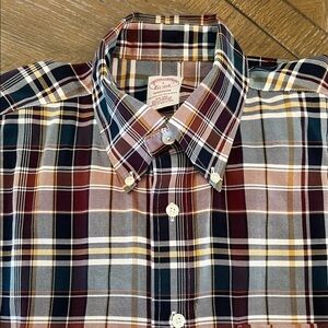 Brooks Brothers Plaid Button-Down Shirt in Burgundy, Navy, Cream, and Tan